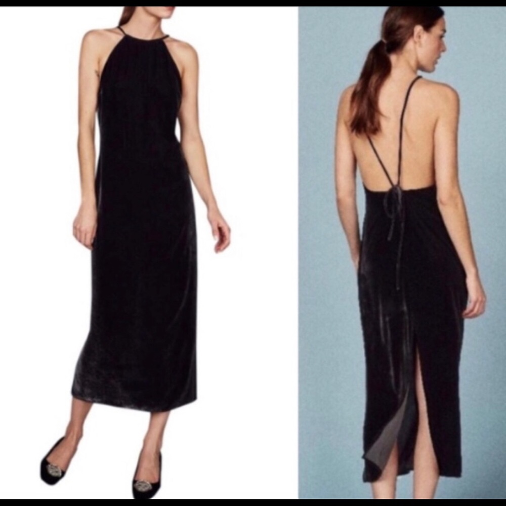 Reformation backless black velvet dress